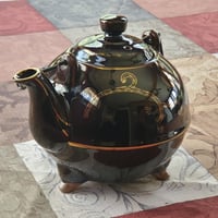 Image 4 of Enameled Tea Pot, Three Footed with Black Wire Handle, #990