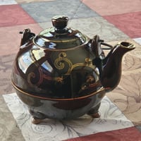 Image 5 of Enameled Tea Pot, Three Footed with Black Wire Handle, #990