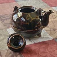Image 6 of Enameled Tea Pot, Three Footed with Black Wire Handle, #990