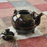 Image 7 of Enameled Tea Pot, Three Footed with Black Wire Handle, #990