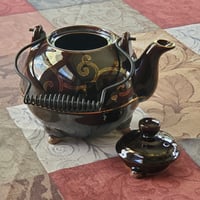 Image 8 of Enameled Tea Pot, Three Footed with Black Wire Handle, #990