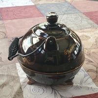 Image 9 of Enameled Tea Pot, Three Footed with Black Wire Handle, #990