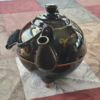Image 10 of Enameled Tea Pot, Three Footed with Black Wire Handle, #990