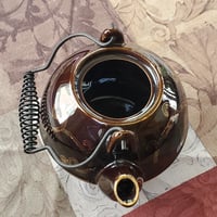 Image 11 of Enameled Tea Pot, Three Footed with Black Wire Handle, #990