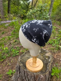 Image 1 of Pure Linen Upcycled Expandable Headband Cover in Black Floral 
