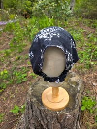 Image 2 of Pure Linen Upcycled Expandable Headband Cover in Black Floral 