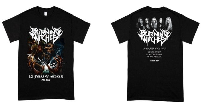Image of BURNING WITCHES - 10 Years Of Madness -Aussie Tour Shirt