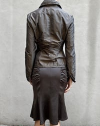 Image 1 of BROWN RUCHED SATIN SKIRT