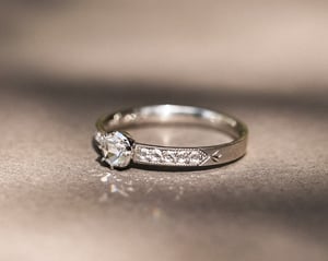 Image of Platinum 4.5mm white Rose-cut diamond ring with pave set band (LON277)