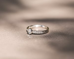 Image of Platinum 4.5mm white Rose-cut diamond ring with pave set band (LON277)