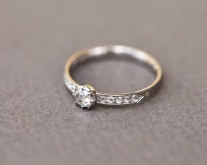Image of Platinum 4.5mm white Rose-cut diamond ring with pave set band (LON277)