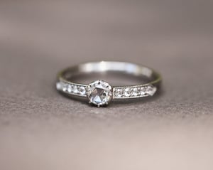 Image of Platinum 4.5mm white Rose-cut diamond ring with pave set band (LON277)
