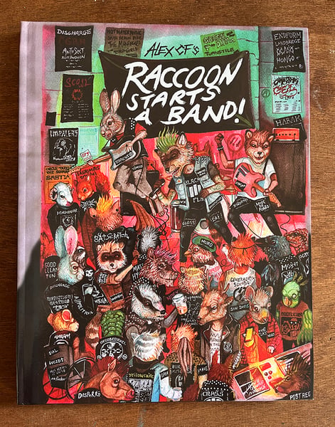 Image of Raccoon starts a band  illustrated book, by Alex CF