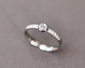 Image of Platinum 4.5mm white Rose-cut diamond ring with pave set band (LON277)