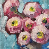 Image 3 of Pink Blossoms in a Silver Vase