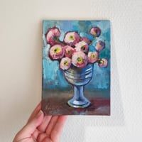 Image 4 of Pink Blossoms in a Silver Vase
