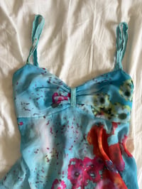 Image 2 of Vintage Y2K blue floral handkerchief hem Zara Larsson ruched bust cami 