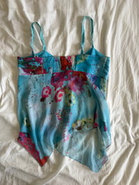 Image 3 of Vintage Y2K blue floral handkerchief hem Zara Larsson ruched bust cami 