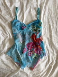 Image 7 of Vintage Y2K blue floral handkerchief hem Zara Larsson ruched bust cami 