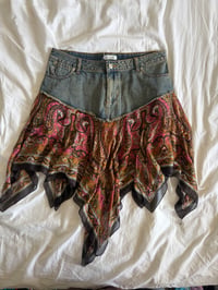 Image 1 of Vintage Y2K denim handkerchief hem beaded and sequin silk fairy skirt 