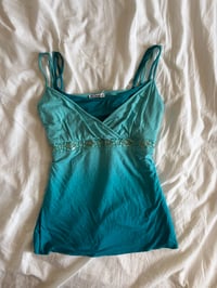 Image 1 of Vintage Y2K blue ombre sequin and beaded bust cami with double strap detail 