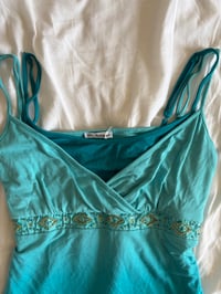 Image 3 of Vintage Y2K blue ombre sequin and beaded bust cami with double strap detail 