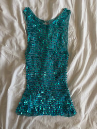 Image 1 of Vintage Y2K boatneck blue crochet sequin cami 