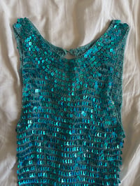Image 2 of Vintage Y2K boatneck blue crochet sequin cami 