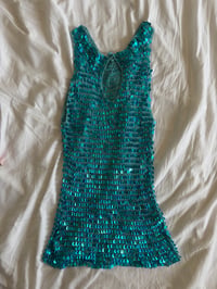 Image 3 of Vintage Y2K boatneck blue crochet sequin cami 
