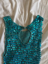 Image 4 of Vintage Y2K boatneck blue crochet sequin cami 