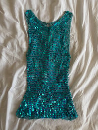 Image 7 of Vintage Y2K boatneck blue crochet sequin cami 