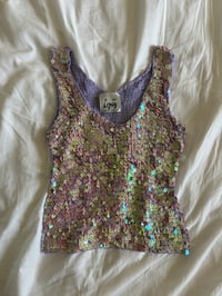 Image 1 of Vintage Y2K 90s Lipsy purple sequin crochet cami 