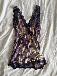 Image 2 of Vintage Y2K purple floral silk tie back sequin top 
