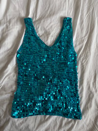 Image 1 of Vintage Y2K blue sequin crochet cami 