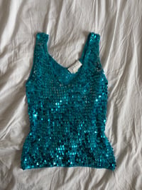 Image 7 of Vintage Y2K blue sequin crochet cami 