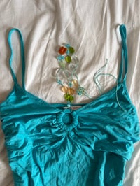 Image 2 of Vintage Y2K turquoise cami with o ring detail and built in necklace 