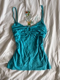 Image 8 of Vintage Y2K turquoise cami with o ring detail and built in necklace 
