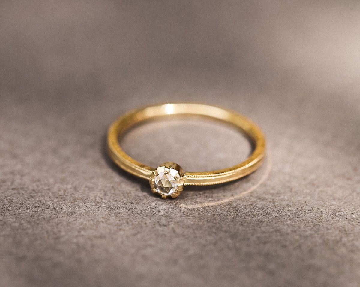 Image of *Made to order* 18ct yellow gold 3.0mm white rose-cut diamond ring (LON159)