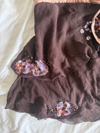 Image 4 of Vintage Y2K chocolate brown silk sequin handkerchief hem top 