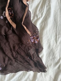 Image 5 of Vintage Y2K chocolate brown silk sequin handkerchief hem top 