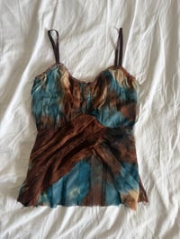 Image 1 of Vintage Y2K brown and blue tie dye sequin cami with hook and eye bust 