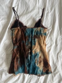 Image 2 of Vintage Y2K brown and blue tie dye sequin cami with hook and eye bust 