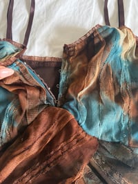 Image 4 of Vintage Y2K brown and blue tie dye sequin cami with hook and eye bust 