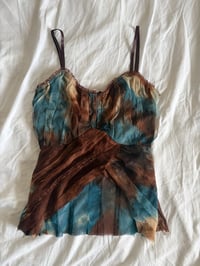 Image 7 of Vintage Y2K brown and blue tie dye sequin cami with hook and eye bust 