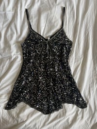 Image 1 of Vintage Y2K black sequin and beaded handkerchief 