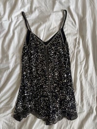 Image 2 of Vintage Y2K black sequin and beaded handkerchief 