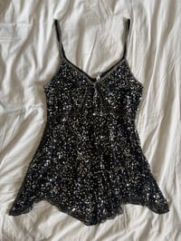 Image 8 of Vintage Y2K black sequin and beaded handkerchief 