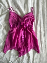 Image 1 of Vintage Y2K pink handkerchief hem halter ribbon detail on the bust 