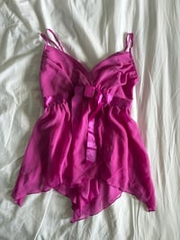 Image 5 of Vintage Y2K pink handkerchief hem halter ribbon detail on the bust 