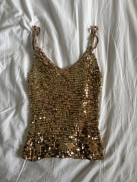 Image 1 of Vintage Y2K gold sequin crochet cami